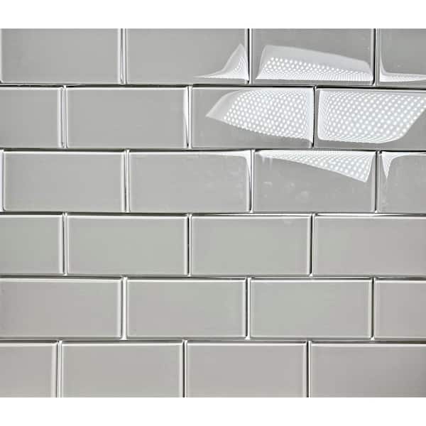 Coastal Pebble Gray 3 in. x 6 in. Glossy Glass Subway Wall Tile (2 sq. ft./Case)