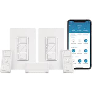Caseta Smart Lighting Dimmer Switch (2 Count) Starter Kit with Smart Hub (P-BDG-PKG2W-HD)