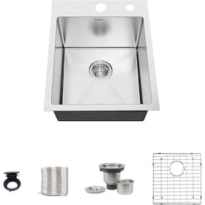 Brushed Nickel Stainless Steel 15 in. x 20 in. Single Bowl Undermount Kitchen Sink with Bottom Grid