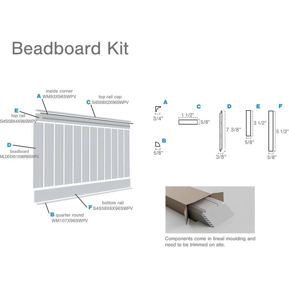 Deluxe White PVC Beadboard Wainscoting Kit for 104" Height