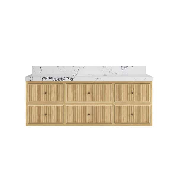 Willow Collections Sonoma Floating 60 in. H Single Sink Freestanding Light Natural Bath Vanity with Viola Night Qt. Top Unassembled