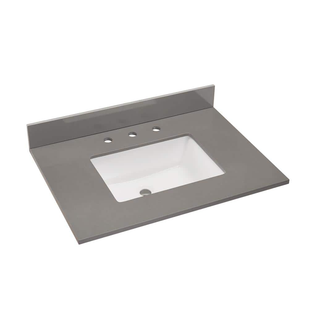 Concrete Grey Composite Stone Vanity Top with White Sink, 31 in.