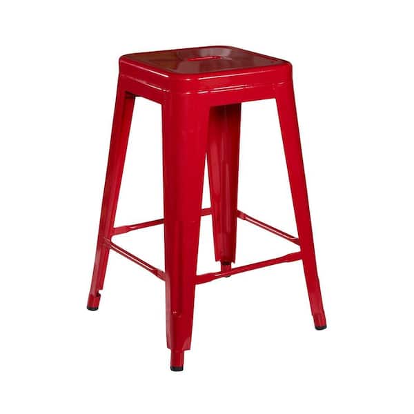 Linon Home Decor Square Metal Stool in Red-DISCONTINUED