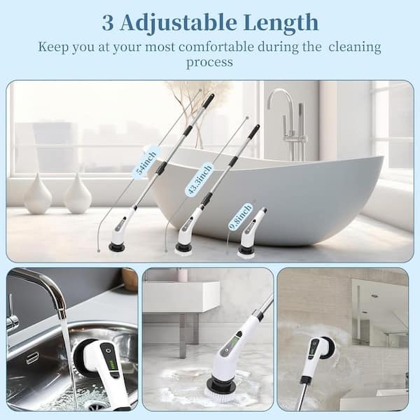 Electric Spin Scrubber, FARI Shower Cleaning Brush With 8 Replaceable Drill Brush Heads Cordless Power Scrubber With Adjustable Handle Bathroom And Shower Cleaner White Ans 8050 X8 - View #5