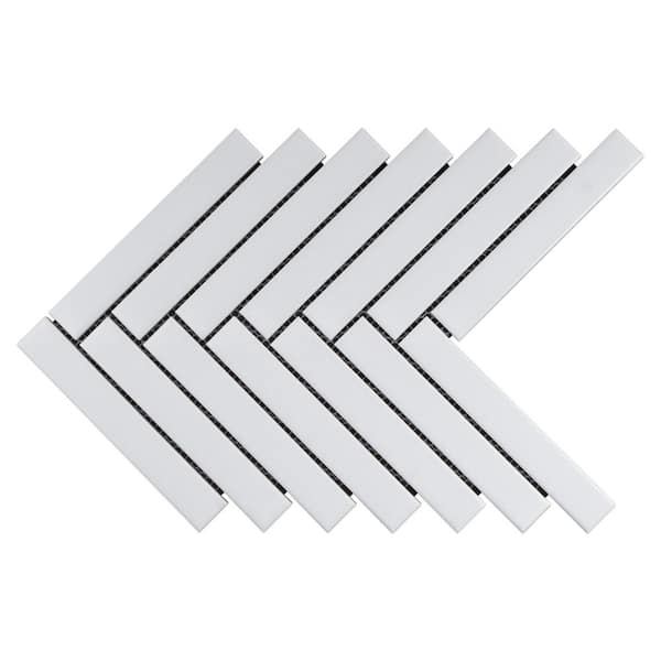 Porcetile White 8.27 in. x 9.77 in. Herringbone Matte Porcelain Mosaic Wall and Floor Tile (5.7 sq. ft./Case)