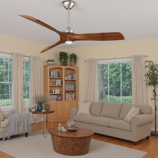 Aviation 60 in. Integrated LED Indoor Brushed Nickel and Distressed Koa Ceiling Fan with Light with Remote Control