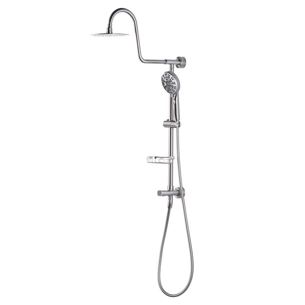7-Spray 8 in. Wall Mount Double Shower Head and Handheld Shower Head with Adjustable Soap Bracket in Brushed Nickel price history on PriceWatchPro