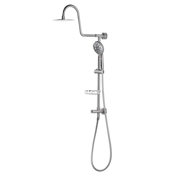 VEVETTA 7-Spray 8 in. Wall Mount Double Shower Head and Handheld Shower Head with Adjustable Soap Bracket in Brushed Nickel