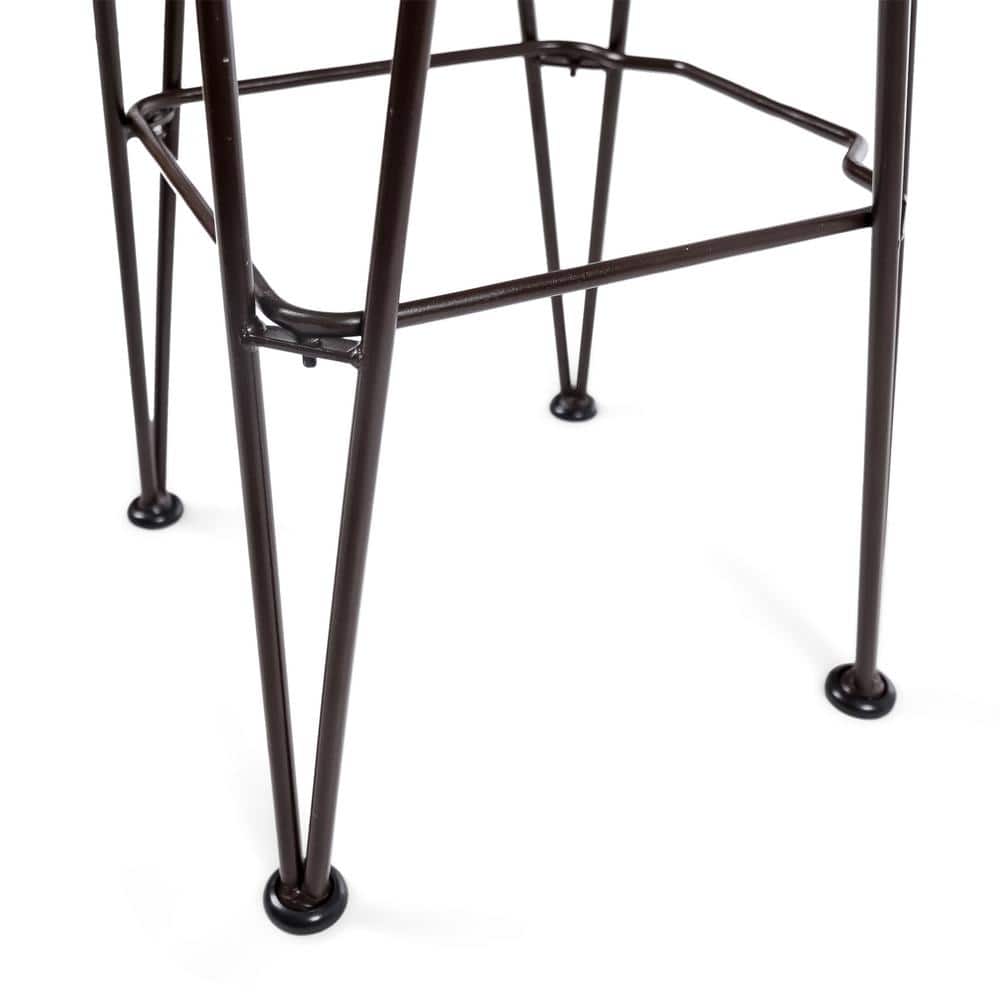 Rustic Metal & Teak Brown Acacia Wood Outdoor Barstool Set