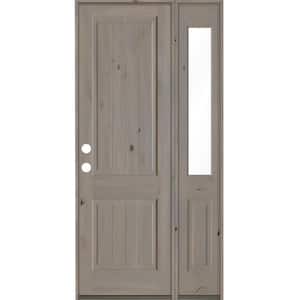 44 in. x 96 in. Rustic Knotty Alder Square Top Right-Hand/Inswing Clear Glass Grey Stain Wood Prehung Front Door w/RHSL