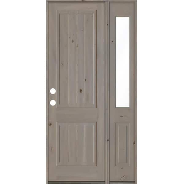 Krosswood Doors 46 in. x 96 in. Rustic Knotty Alder Square Top Right-Hand/Inswing Clear Glass Grey Stain Wood Prehung Front Door w/RHSL