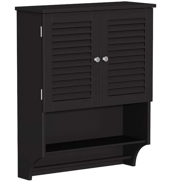 24 W x 30 in.H Medium Rectangular Black Surface Mount Medicine Cabinet without Mirror w/LouveredDoor & Towel Bar