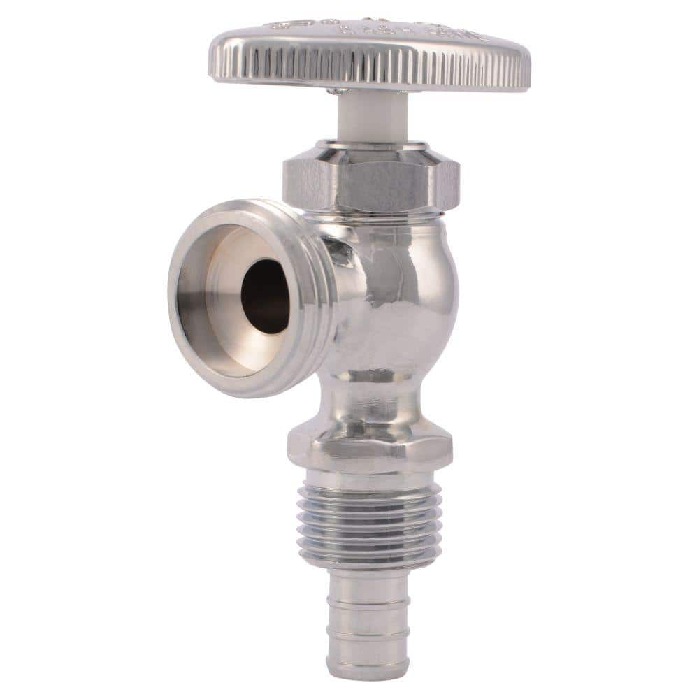 SharkBite 1/2 in. Chrome-Plated Brass PEX Brass Barb x 3/4 in. Machine Hose  Thread Angle Stop Valve 23064LF - The Home Depot