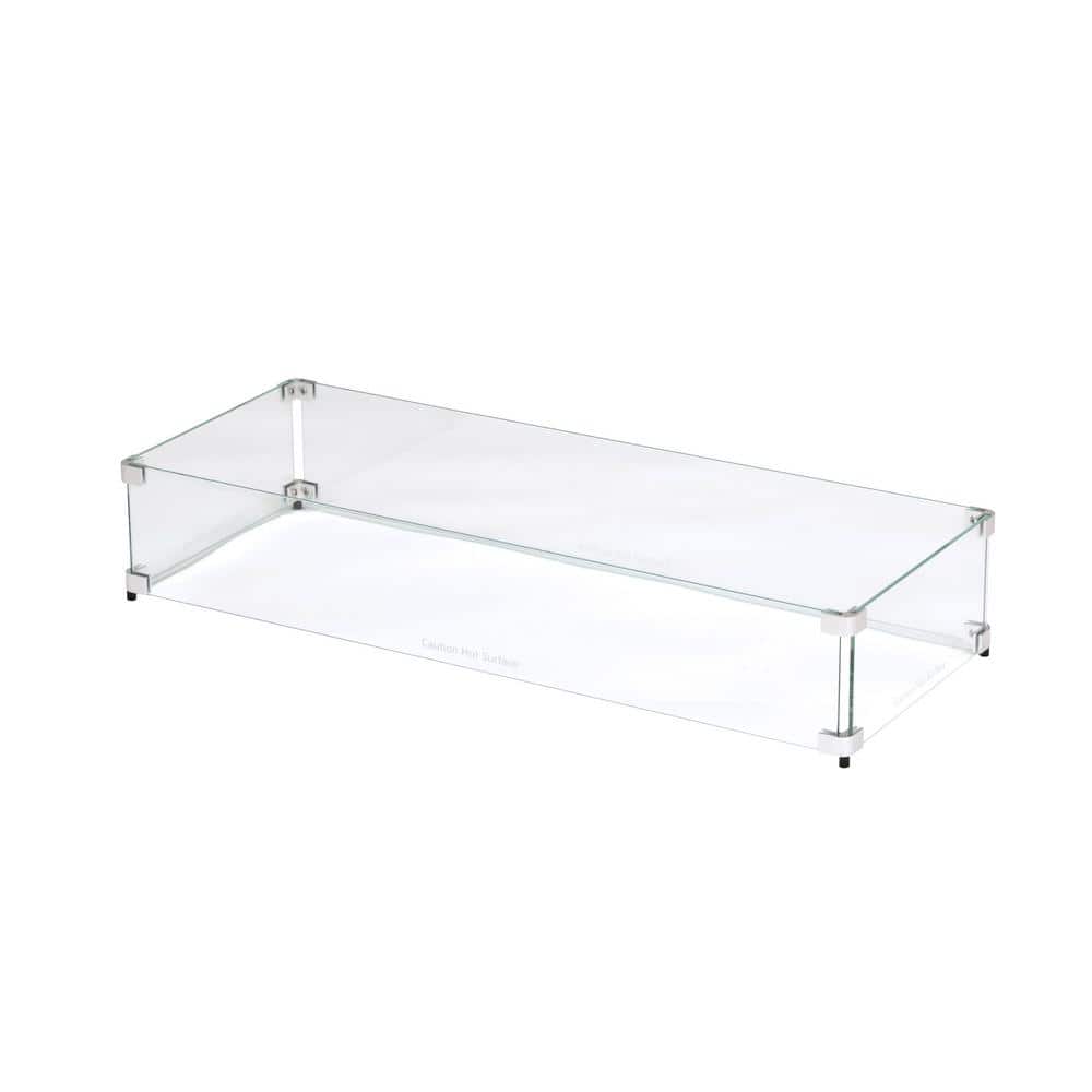 Clear Tempered Glass Fire Pit Wind Guard, 35" x 15" x 6"