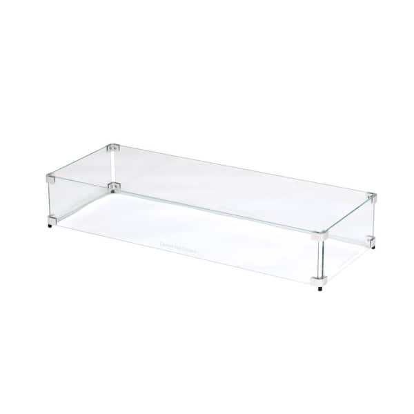 Celestial Fire Glass 35 in. x 15 in. Tempered Glass Fire Pit Wind Guard for 30 in. x 10 in. Rectangular Drop-In Fire Pit Pan
