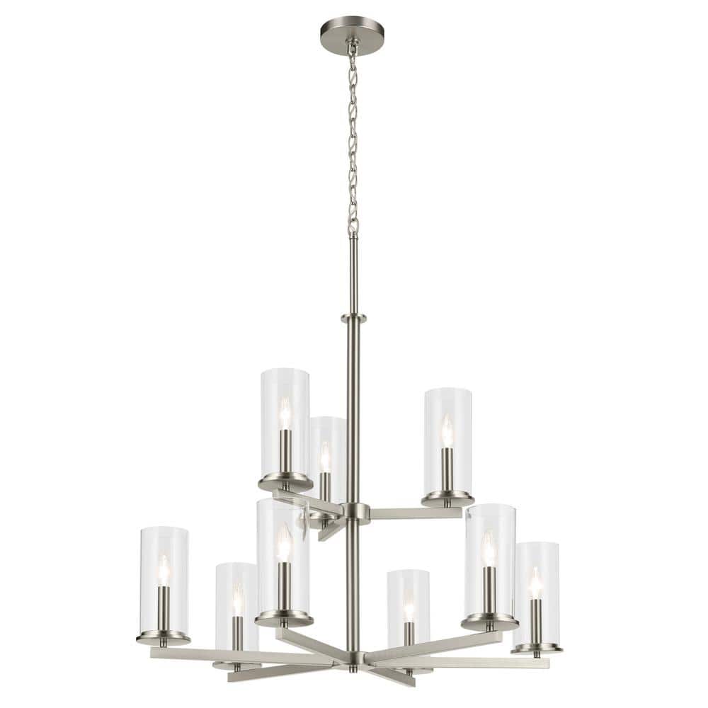 Crosby 32.5 in. 9-Light Brushed Nickel 2-Tier Contemporary Candlestick Cylinder Chandelier for Dining Room price history on PriceWatchPro