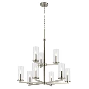 Crosby 32.5 in. 9-Light Brushed Nickel 2-Tier Contemporary Candlestick Cylinder Chandelier for Dining Room