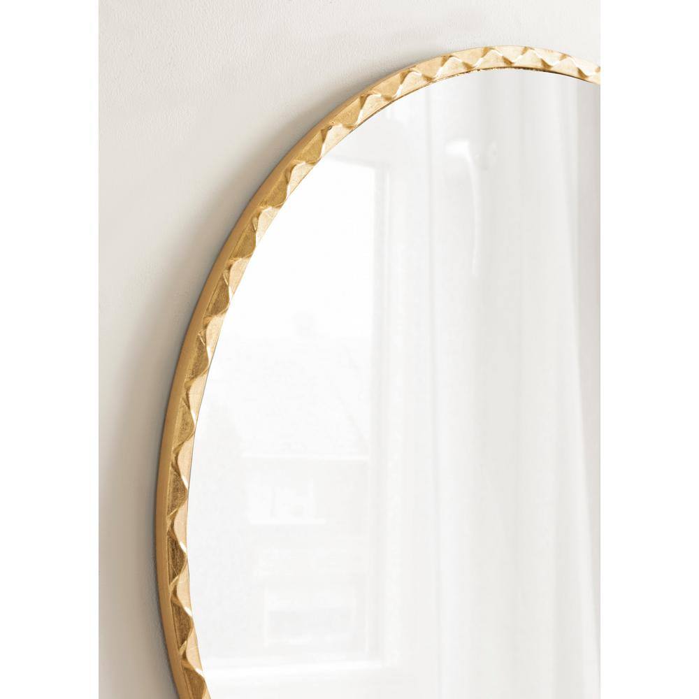 Sebecka 26" Round Gold Leaf Wooden Vanity Mirror