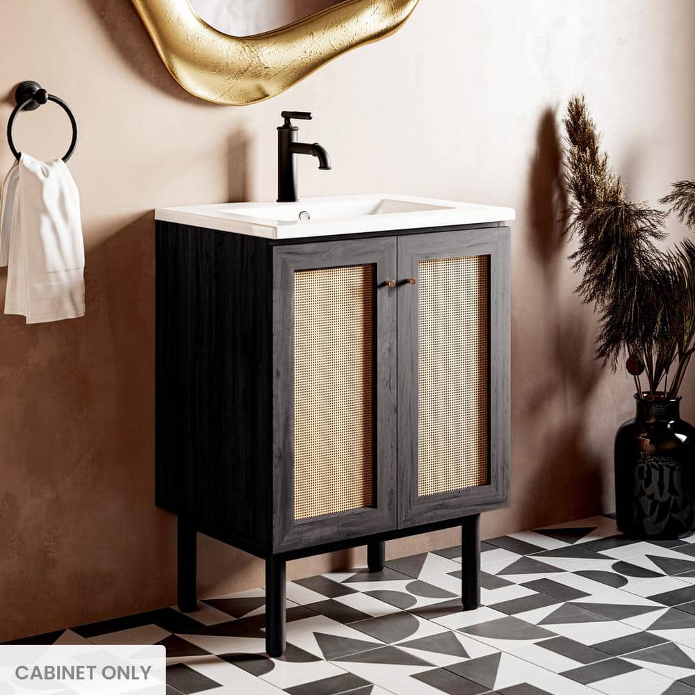 Classe 24" Black and Rattan Freestanding Bathroom Vanity