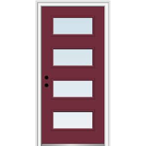 36 in. x 80 in. Celeste Right-Hand Inswing 4-Lite Clear Painted Fiberglass Smooth Prehung Front Door, 4-9/16 in. Frame