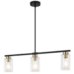 Kimbell 3-Light Black/Gold Linear Island Pendant Light, Kitchen Lighting with Bubbles Glass Shades, No Bulbs Included