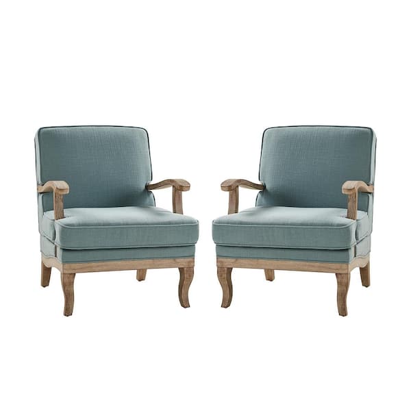 JAYDEN CREATION Quentin 28 in. Farmhouse Blue Upholstered Polyester Arm Chair with Wooden Legs (Set of 2)
