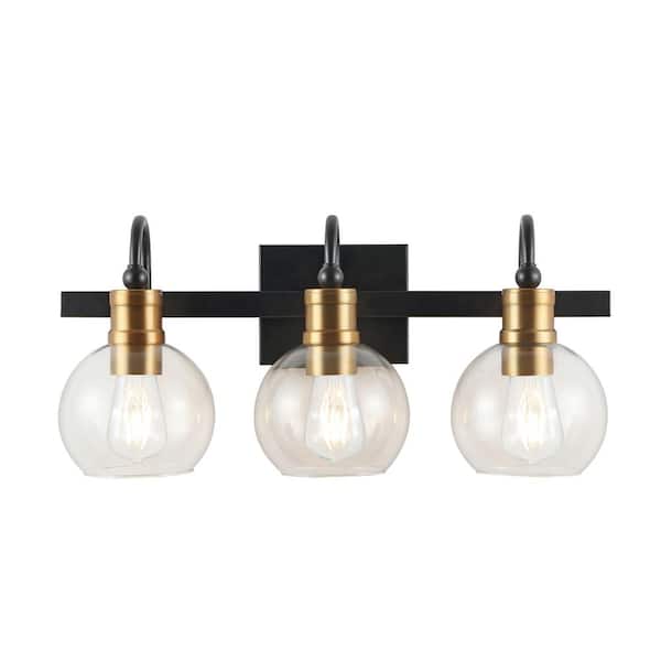 Marais 21.5 in. 3-Light Black/Brass Gold Iron/Glass Rustic Vintage LED Vanity Light
