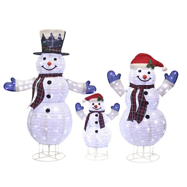 47.5 in. 3-Piece Outdoor Christmas Decoration Pop-Up Snowman Family Set with Cool White LEDs