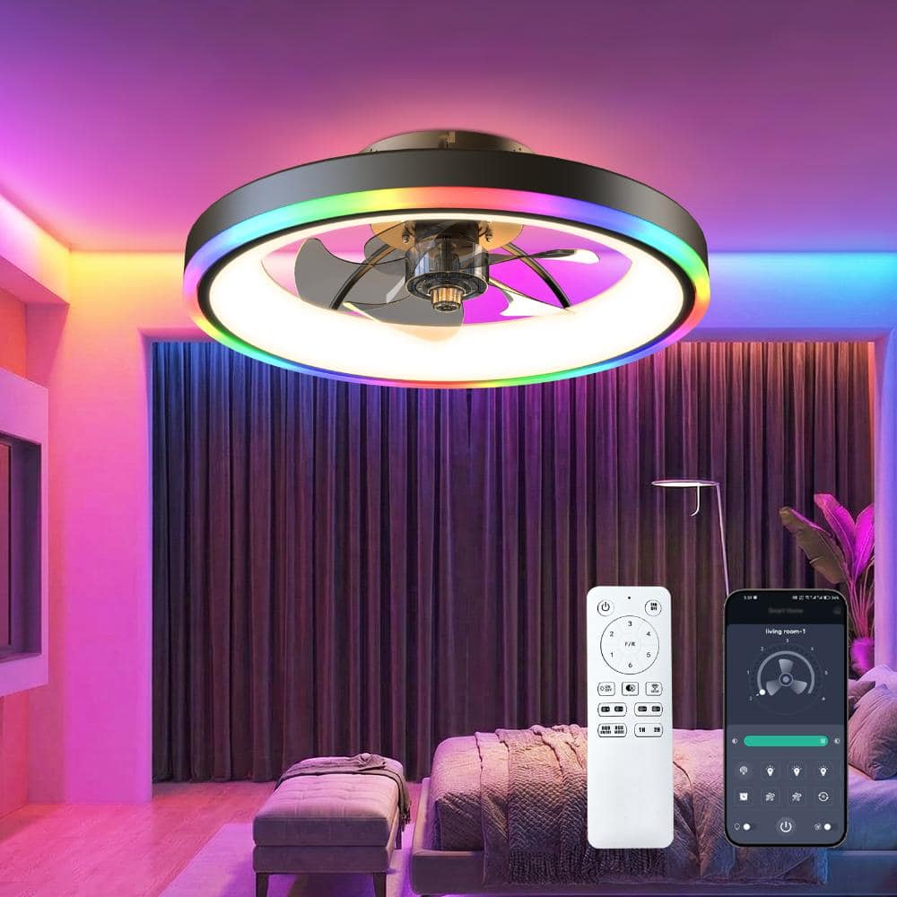 "20"" Ceiling Fan with Light & Remote Control, RGB Flush Mount, 6-Speed Reversible Silent DC Motor (Black)" price history on PriceWatchPro