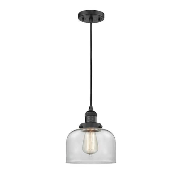 Bell 1 Light Matte Black Bowl Pendant Light with Clear Glass Shade