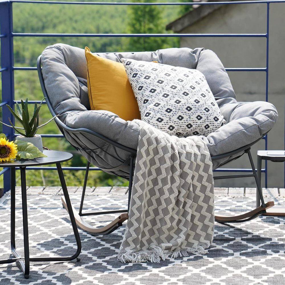 Metal Outdoor Rocking Chair with Gray Cushion for Balcony Porch Patio Rocker Chair price history on PriceWatchPro