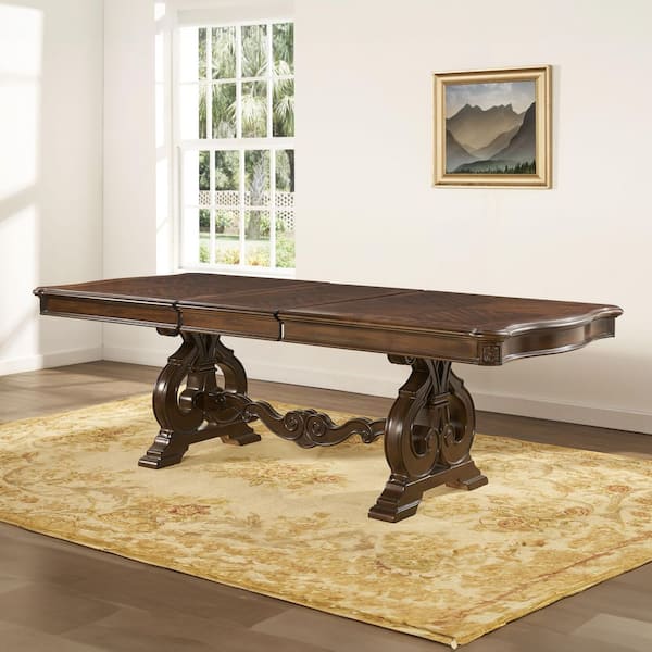 Royale Brown Wood Trestle Dining Table with 20 in. Leaf Seats 10