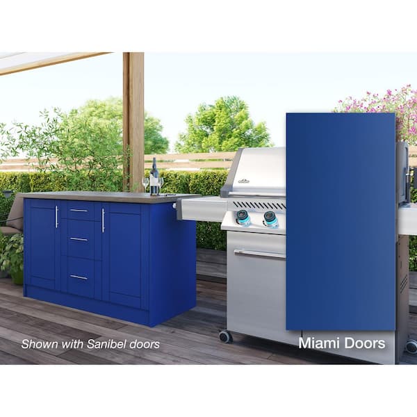 Miami Reef Blue 14-Piece 55.25 in. x 34.5 in. x 25.5 in. Outdoor Kitchen Cabinet Island Set