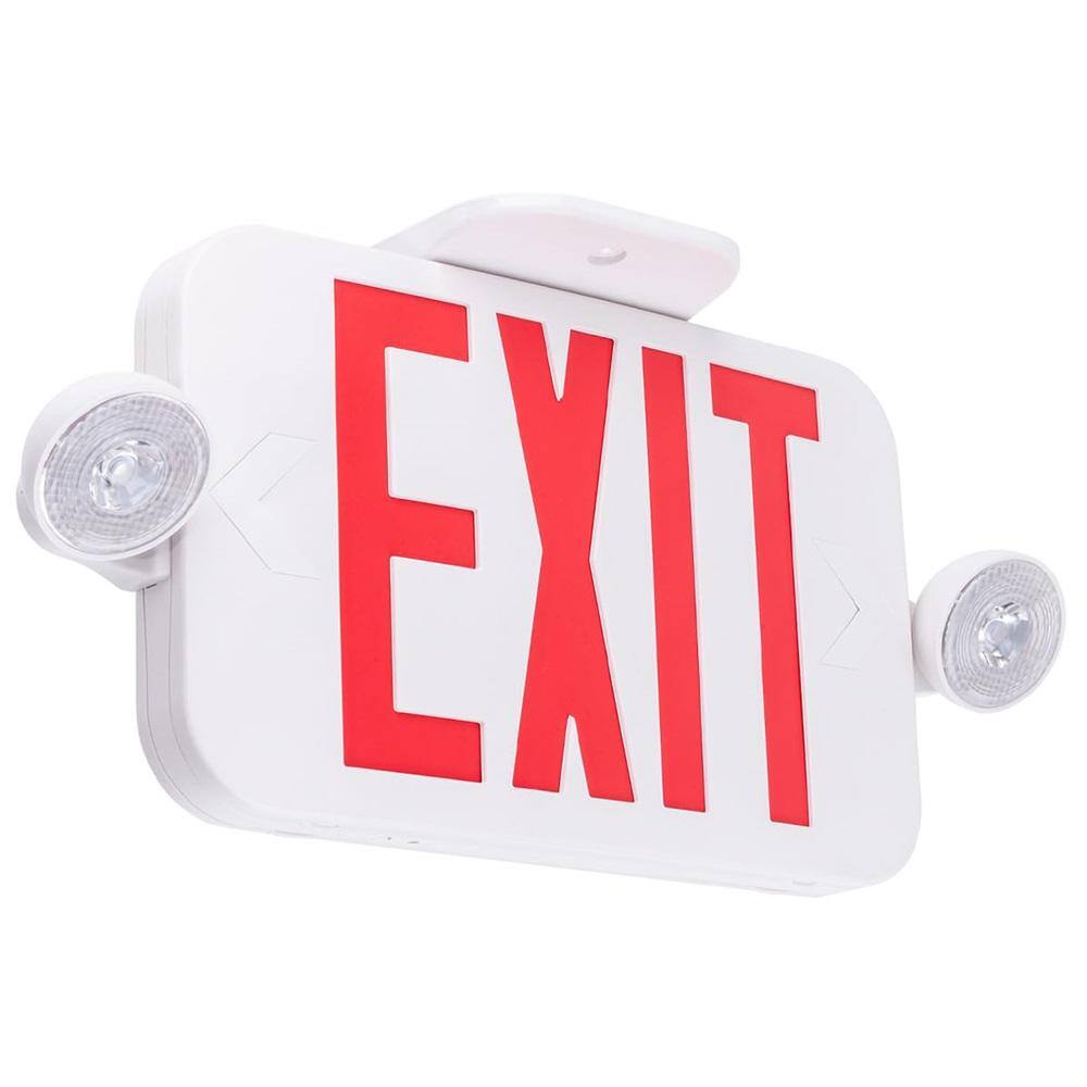 120-277V LED Combo Exit Sign with 2 Adjustable Headlights and Double Face R