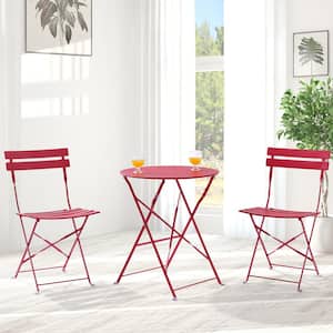 Red 3-Piece All-Steel Frame Weather-Resistant Patio Bistro Set, No Assemble Folding set