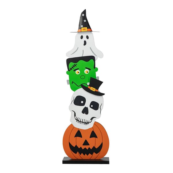 Glitzhome 36 in. H Halloween Wooden Stacked Ghost and Frankenstein and Skull and Pumpkin Porch Decor