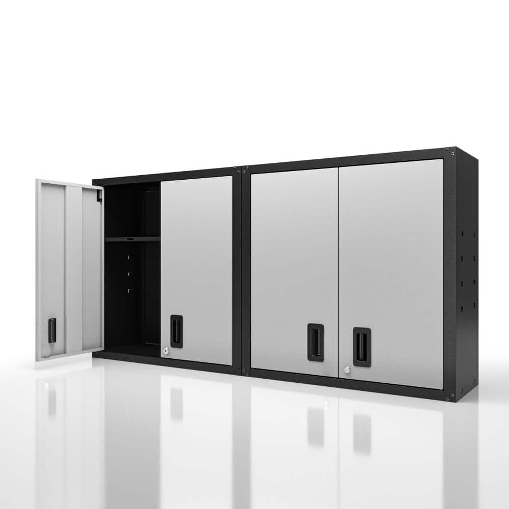 2PCS Garage Wall Mounted Storage Cabinet with 2 Doors 1 Shelf Lockable Metal Tool Cabinet Utility Room Gray price history on PriceWatchPro