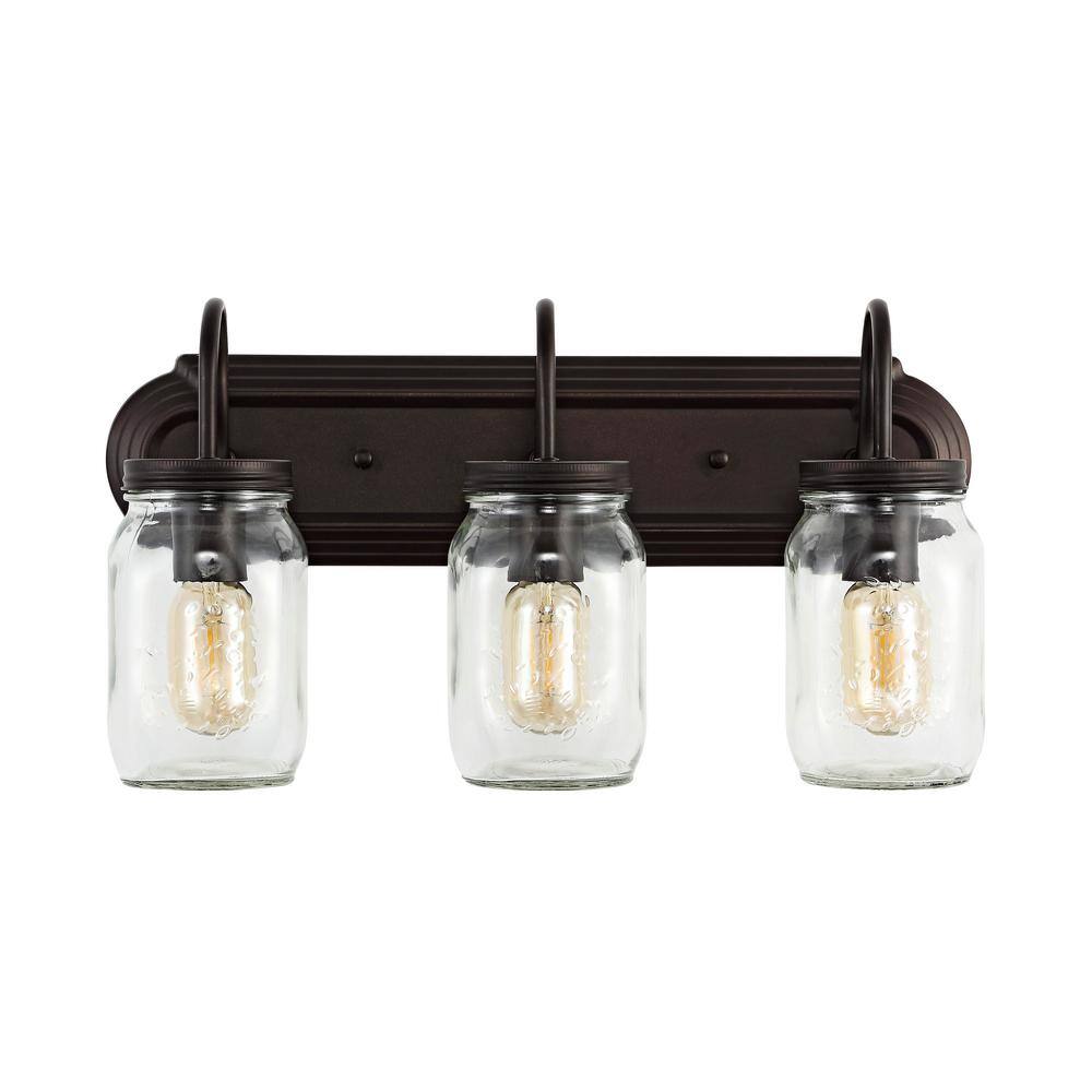 Gaines Industrial Rustic 19.3" Bronze LED Jelly Jar Vanity Light