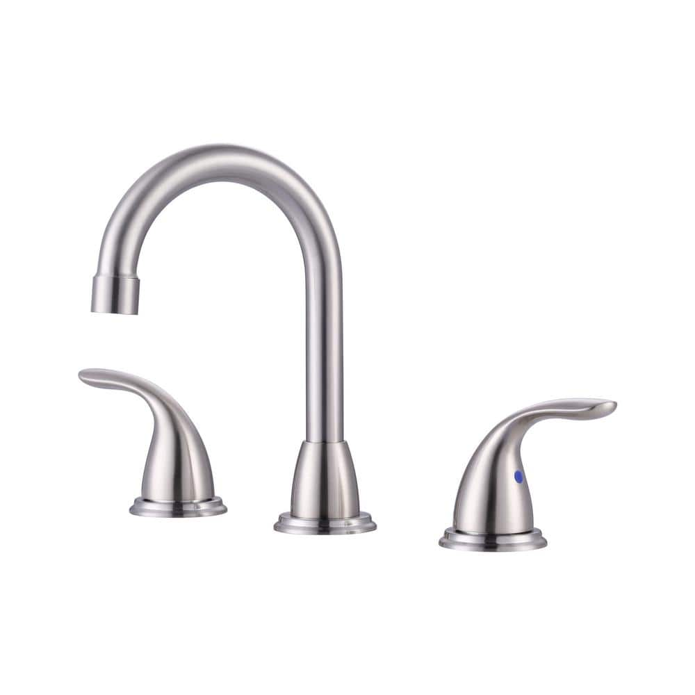 WOWOW 8 in. Widespread Double Handle Bathroom Faucet with Drain Kit Included in Brushed Nickel