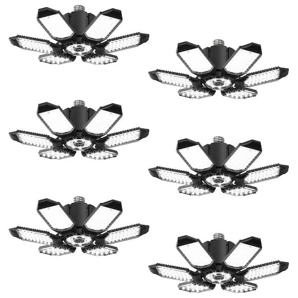 Adjustable LED Garage Ceiling Light 6 Pack 60000 Lumen Deformable Panels 6500K E26 E27 Base for Workshop Storage Room