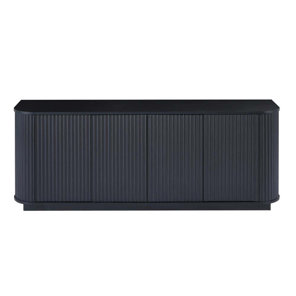 64 in. W x 15 in. D x 24 in. H Black Wood Linen Cabinet with Wave Pattern, 
