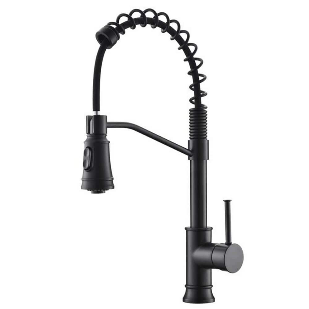 Single Handle Pull Down Sprayer Kitchen Faucet with Advanced Spray Spring 1-Hole Brass Kitchen Sink Taps in Matte Black -  AIMADI, KI-0112-MB