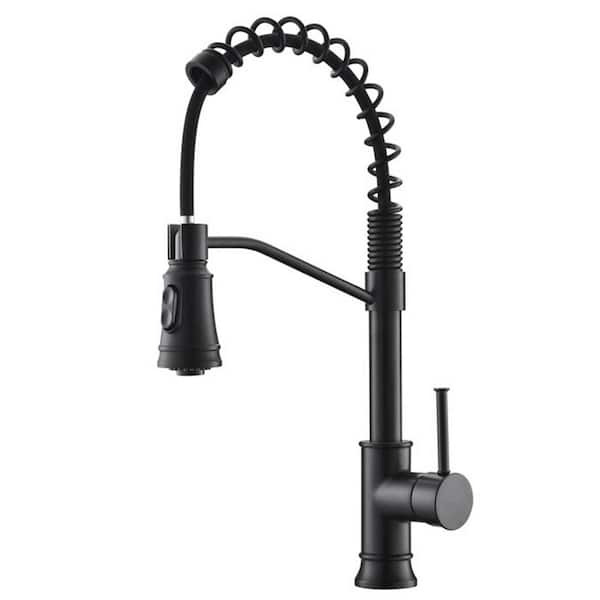 AIMADI Single Handle Pull Down Sprayer Kitchen Faucet with Advanced Spray Spring 1-Hole Brass Kitchen Sink Taps in Matte Black