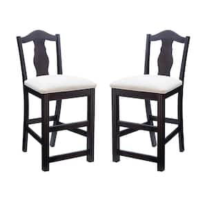 Breeze 24 in. Seat Height Brown High back Wood Frame Counter Stool with a Fabric Seat (Set of 2)