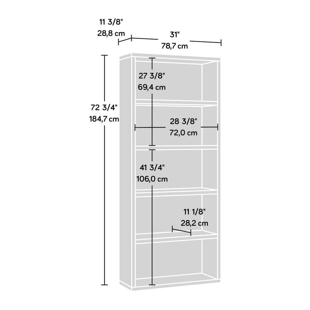 Adjustable White Wood 5-Shelf Bookcase with Lightweight Design