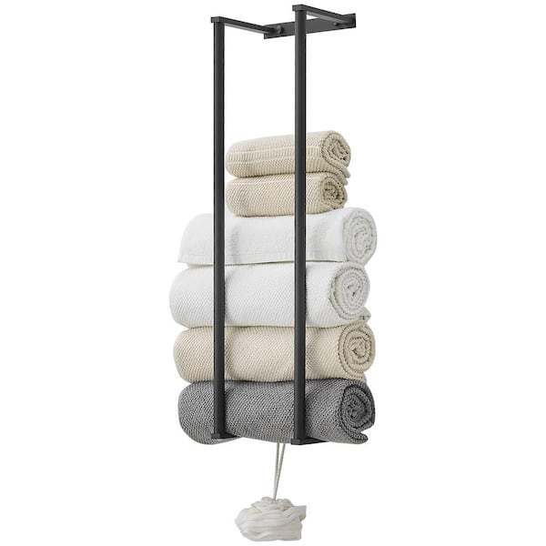 HOMEMYSTIQUE Single Stainless Steel Wall Mounted Towel Rack in Matte Black