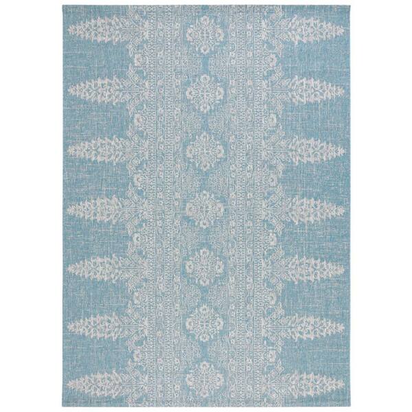8' X 11' Aqua Damask Indoor Outdoor Area Rug 8' X 11' Aqua Damask Indoor Outdoor Area Rug