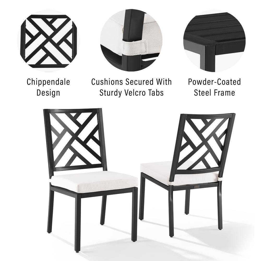 Matte Black Metal Outdoor Dining Chairs with Cushions, Set of 2