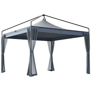 12 ft. x 12 ft. Canopy Gazebo with Metal Frame, Mosquito Netting, and Curtain- Gray