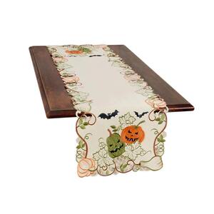 0.1 in. H x 15 in. W x 54 in. D Halloween Jack-O-Lanterns Embroidered Cutwork Table Runner